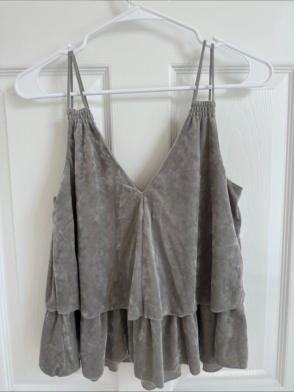 aerie Grey Velvet Tiered Spaghetti Strap Tank